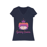 Gaming Queens T-Shirt (V-Neck, Purple Logo) navy