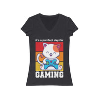 Puurfect Day for Gaming T-Shirt (V-Neck) grey
