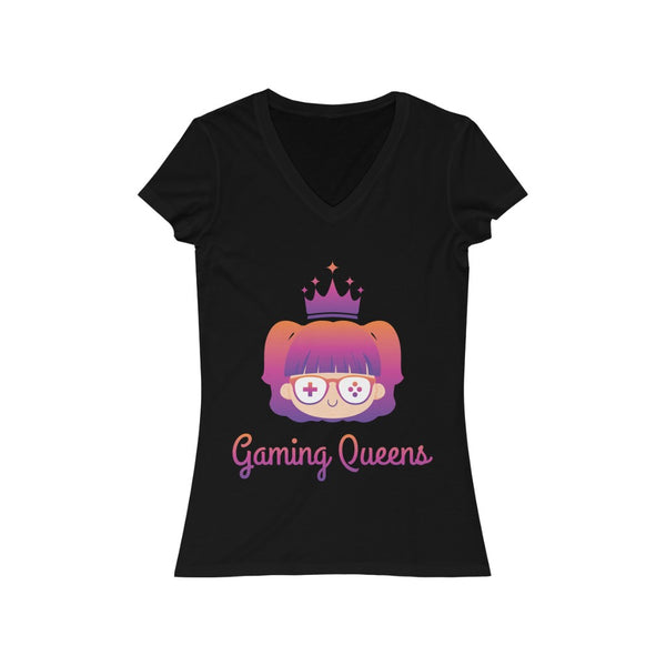 Gaming Queens T-Shirt (V-Neck, Purple Logo) black