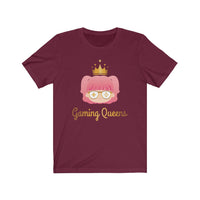Gaming Queens T-Shirt (Unisex, Gold Logo) maroon