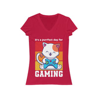 Puurfect Day for Gaming T-Shirt (V-Neck) red