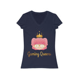 Gaming Queens T-Shirt (V-Neck, Gold Logo) navy