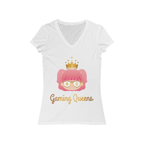 Gaming Queens T-Shirt (V-Neck, Gold Logo) white