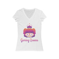 Gaming Queens T-Shirt (V-Neck, Purple Logo) white