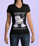 Gaming Is Meow-gical T-Shirt (V-Neck) black