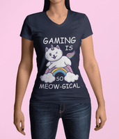 Gaming Is Meow-gical T-Shirt (V-Neck) navy