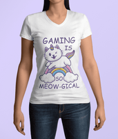 Gaming Is Meow-gical T-Shirt (V-Neck) white